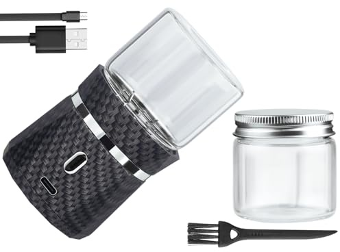 Electric Grinder Automatic Mini Size Spice Crusher with 2PCS Glass Jar of 1.7oz/50ml Rechargeable (not for grinding nut & coffee bean), Carbon Fiber Pattern