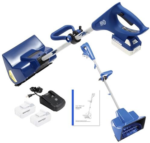 Pala Quitanieves Eléctrica 28Cm 4,0 Ah, para Entrada de Vehículos, Quitanieves Manual con Potente Motor y Mango Ajustable, 300Lb/Min (Batería de 4Ah y Cargador Rápido Incluidos),1 Battery