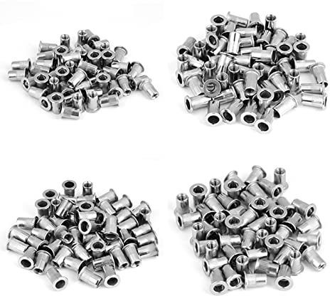 Baxnore 200 Stück Nietmuttern, 304 Edelstahl-Nietmuttern, industrielles Nietmuttern-Set, Nietmuttern für Metallarbeiten, Blech-Nietmuttern für die Autoreparatur