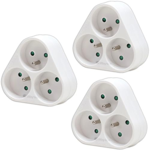 Waytex Lot de 3 Triplites Blocs Multiprises 3 Prises en Triangle, 3 X 16A 2P+T, Sécurité Enfant, CE NF, Blanc