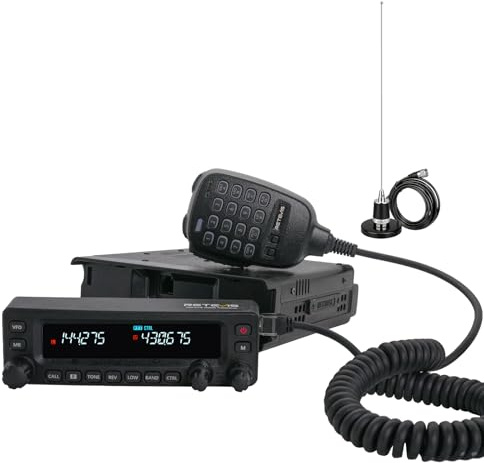 Retevis MA1 Radio Amateur con Antena, Transceptor Móvil con Panel de Control Desmontable, Repetidor Multibanda, Largo Alcance, 2m/70cm/FM/AM, VFO, Radio Amateur para Respuesta a Emergencias (1 Pieza)