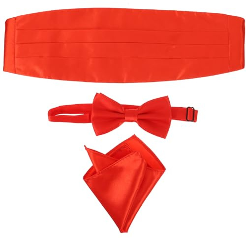 Garneck Herren Kummerbund Set Mit Fliege Und Einstecktuch in Rot Verstellbar Satinmaterial Für Hochzeiten Und Feste Elegantes Outfit Für Abendgarderobe