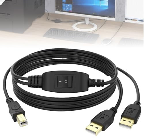 Aicharynic Divisor de cable de impresora USB B, 2 cables de impresora USB-A a USB-B con botón de alternancia, 2 en 1 USB impresora cable distribuidor para dos ordenadores, impresoras, faxes,