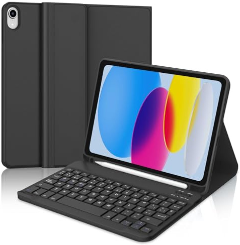 IVEOPPE Teclado iPad 11/10 Generación, Funda Teclado Español Ñ Desmontable Inalámbrico Bluetooth para iPad 10 Generación 2022/11 Generación A16 2025 (10.9/11 Pulgada), Negro