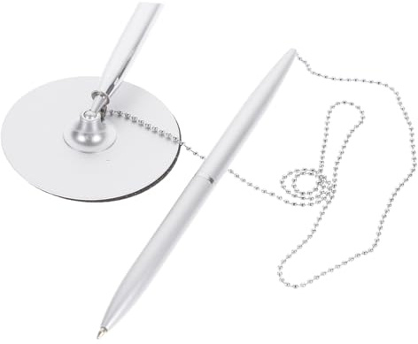LALAFINA Silver Metal Ballpoint Pen Chain, Business Office Signature Pen for Counter Service, Sturdy Desktop Stationery for Reception and Office Use