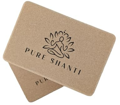 PURE SHANTI Yogablock aus Kork | 100% Naturmaterialien | Abgerundete Ecken | Frei von Schadstoffen und Allergenen | Sehr angenehmes Hautgefühl | 23 x 12 x 7,5 cm