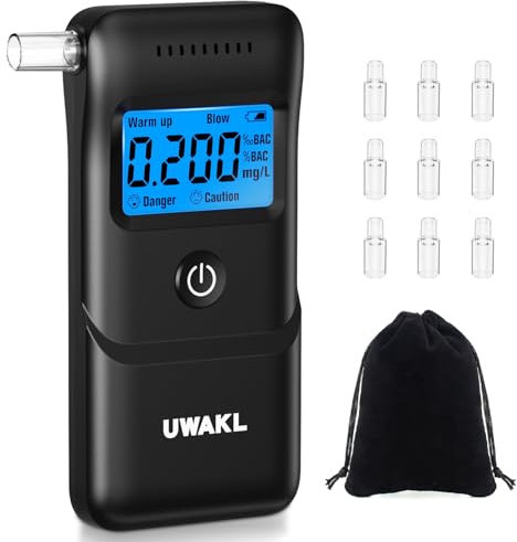 Breathalysers Alcohol Breathalyzer Tester Kit: High Accuracy Breathalyser with Digital LCD Screen - Alcohol Breath Tester Portable with 10Pcs Mouthpieces - Professional Breathalysers for Personal Home