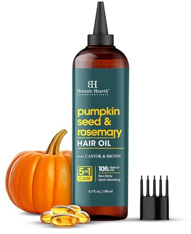 Botanic Hearth Rosemary & Pumpkin Hair Oil, 6.7 Fl Oz (198 ml) | 100% Natural & Vegan Formula | Deeply Nourishes Dry, Frizzy & Damaged Hair | Supporting a Healthy-Looking Scalp | For All Hair Types