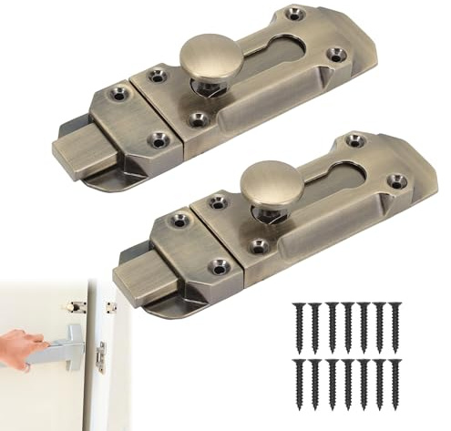 2Pcs Barrel Slide Door Bolts, 3 Inch | Antique Brass Door Slide Latch, Zinc Alloy Security Locks for Internal External Doors Gates Sheds Garages Cupboards