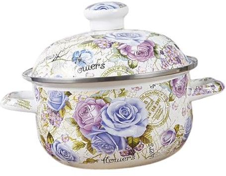 INOOMP Pentola Per Stufati Smaltata Resistente Manici Antiscivolo 20 Cm Per Cucinare Zuppe e Stufati Compatibile Cottura a Induzione Design Vintage Decorativo e Facile Da Pulire