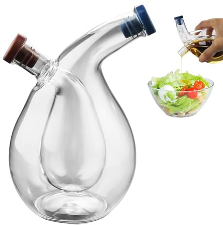 Oil Vinegar Cruet Bottle | 2 in 1 Glass Clear Oil and Vinegar Holder Bottle,A Beautiful Transparent Addition to Any Kitchen and Dinnerware Set