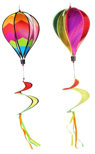 BCOATH Lot De 2 Girouettes Déco Jardin Montgolfière Spirale Colorée 31 Cm Suspendues Extérieur Intérieur, Accessoires Décoratifs Moulins à Vent Polyvalents, Ambiance Festive Et Animée