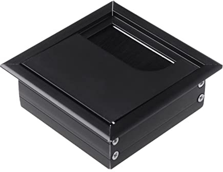 Pasacables para escritorio, Pasacables rectangular de aleación de aluminio for mesa de oficina, escritorio, cable de alambre, tapa de orificio, puerto de salida con cepillo negro(Black,80x80mm)