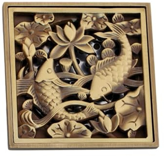 Copriscarico per Doccia, 10 x 10 cm, Quadrati, per Vasca da Bagno, Filtro a Forma di Pesce Intagliato, griglia di Scarico per Bagno, Filtro per Pavimento (Stile 1)