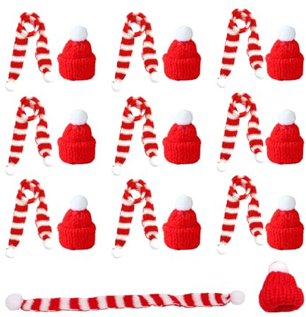 20 Stück Mini Weihnachtsmütze und Schal Set, Mini-Strickmütze des Weihnachten, Nikolausmütze Klein für Weinflasche Abdeckung, mini Mützen zum Basteln, für Tischdeko Flaschen Deko Dekoration Geschenk
