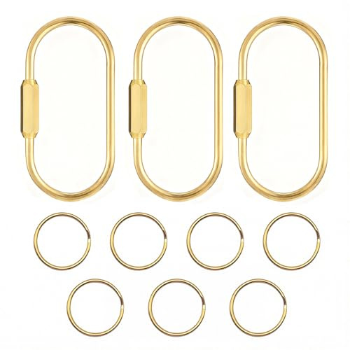 Ruispeed Ensemble de 3 Anneaux Porte-clés en Laiton doré - Charms de Sac & Organiseur de clés avec Mousqueton, Fermeture sécurisée à vis pour Sacs à Main, Cadeaux Bijoux