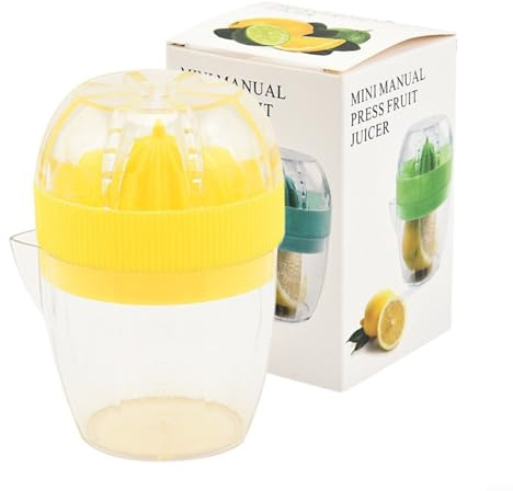 Spremiagrumi manuale con beccuccio trasparente per spremere a mano limone e frutta arancia con design facile da pulire e protezione dal trabocco del succo (giallo)