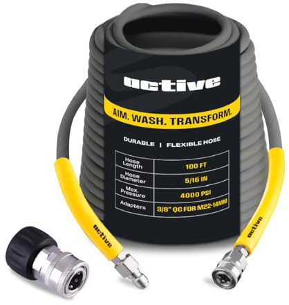 Active 30 m Hochdruckreiniger-Schlauch, kompatibel mit Gas- und Elektro-Hochdruckreinigern (M22–14 mm), knickfester, flexibler Stahlgeflecht, maximale Betriebsspezifikation von 4000 PSI und 12 GPM und