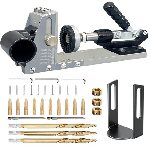 Professional Pocket Hole Jig Kit, Metal 15 ° Adjustable Pocket Screw Jig | Vacuum Adapter, 3 Titanium Drill Bits (3/8), Dual Scale Dowel Jig for 12-35mm Thickness Wood for Woodworking,DIY Furniture