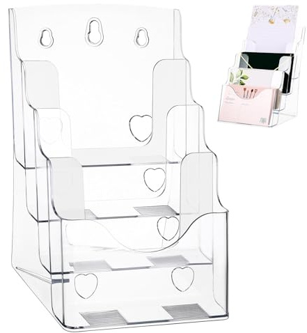 NULYLU Prospekthalter aus Kunststoff A5 4 Stufiger Desktop Organizer mit 4 Fächern Transparenter Schreibtisch Papierablage für Büro Zuhause und Schule