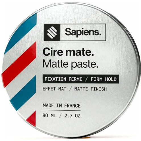 Sapiens Cera Capelli Uomo Tenuta Forte Effetto Opaco, 95% Naturale Argilla & Zucchero, Pasta Modellante Invisibile, Ideale per Viaggi & Sport, 80ml