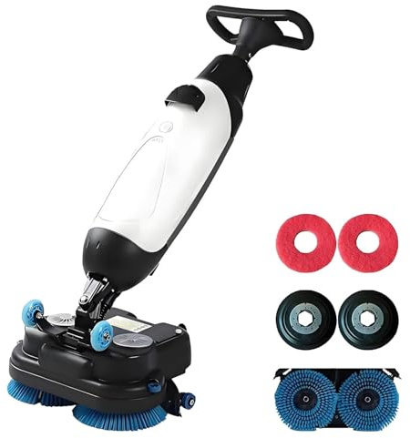 AiODiO Pulitrice elettrica per Pavimenti, lavasciuga Pavimenti Commerciale, Girevole a 360°, Comoda Senza Fili, Copertura di Pulizia 1200㎡/h, Doppio Serbatoio, per la Pulizia di Ampie Aree White