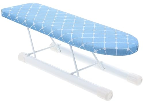 Amosfun Mini Table à Repasser Pliable pour Maison Planche à Repasser Compacte en Tissu Bleu à Carreaux Support pour Manches Outil de Repassage Portable pour Couture et Défroisseur