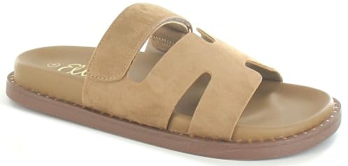 ella Ladies Comfort Slide Sandals, Adjustable Strap, Cut-Out Design, Available in Black, Tan, Rose Gold (Taupe, UK Footwear Size System, Adult, Women, Numeric, Medium, 5)