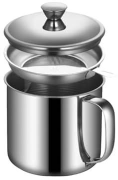 Oil Filter Cup, Oil Strainer, Stainless Steel Oil Filter Container with Mesh Screen, Kitchen Oil Separator for Cooking, Reusable Oil Storage Bottle for Frying (Silver)