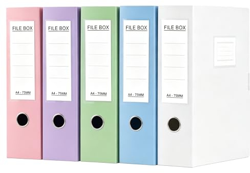 GUOKOFF 5PCS Boîte de Classement A4 en Plastique avec Couvercle,Dos de 75mm