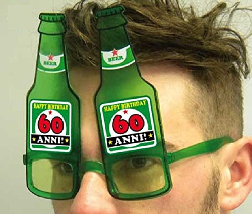 DOR import S.r.l. Partyglas - Retro Partye-Brille, Weiß, Rund, 15 cm x 2 cm x 1 cm, 60. Geburtstag, Zubehör, Geschenkidee