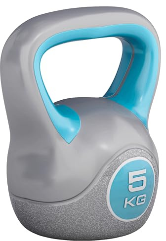 GORILLA SPORTS® Pesa Rusa - Kettlebell 2-20 kg, Revestimiento de Plástico, Antideslizante, Base Plana, Manejo Cómodo - Plastic Kettlebell, Pesas Gimnasio en Casa, Entrenamiento (5, Kilogramos)