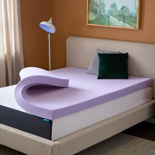 Lucid 4 Inch Lavender Memory Foam Mattress Topper, Queen Size – Essential Oil Infusion – Ultra Plush Feel, Pressure-Relieving Bed Topper – Ventilated and Breathable – CertiPur Certified