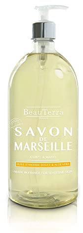 BeauTerra - Savon de Marseille Liquide, 1L - Surgras - Corps et Mains - 98% d'Ingrédients d'Origine Naturelles - 100% Fabriqué en France