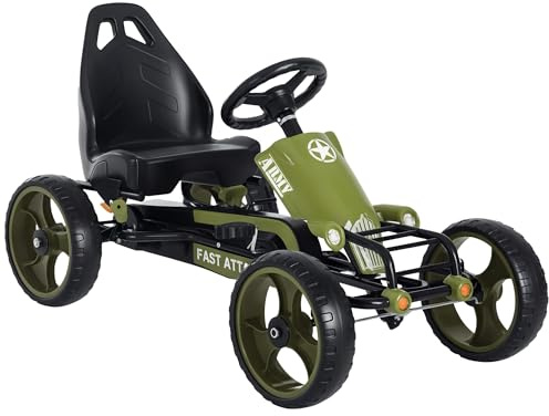 HOMCOM Pedal Go Kart, Kids Ride On Racer with EVA Tyres, Manual Clutch, Braking, Adjustable Seat for Age 3-6 Years, Green