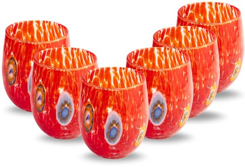 Gocce di Murano Lot de 6 verres à eau travaillés selon la tradition des artisans de Murano, verre soufflé et travaillé à la main, 300 ml - verres à eau, verre arc-en-ciel, pluie