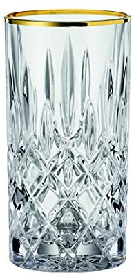 Nachtmann Spiegelau 104031 - Set di 2 bicchieri da long drink con bordo dorato, vetro di cristallo, 375 ml, Noblesse Gold Edition, trasparente
