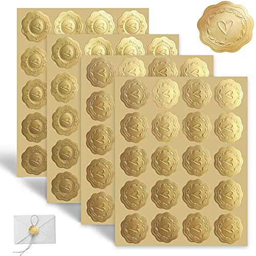 320 Stück Wachssiegel Selbstklebend,Siegel Aufkleber, Geprägtes Herz, Gold | Briefumschlag Aufkleber, Für Umschlag Postkarte Einladung, Siegelaufkleber, Grußkarte Dekoration