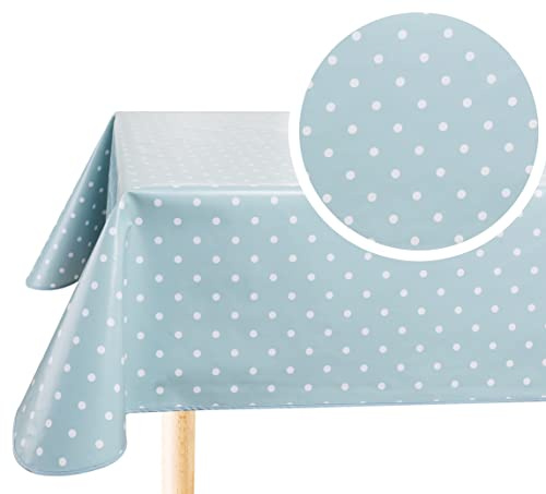 Home Direct Wachstuch Tischdecke Wachstuchtischdecke Abwaschbar Eckig 140 x 200 cm Kleine Tupfen Entenei blau grün