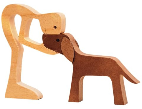 Pawfect House Holzschnitzereien für Haustiere, Hundestatuen, Heimdekoration, handgefertigte Figur für Mann und Hund, Statue, Heimdekoration, Holzschnitzerei, Regaldekoration, Geburtstagsgeschenke für