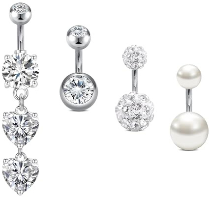 Crdifu Bauchnabelpiercing mit Stein 14G 12mm 14mm 8mm 6mm 10mm Edelstahl Silber Piercing Bauchnabel 1,6mm 14 Gauge Bauchpiercing Bunt