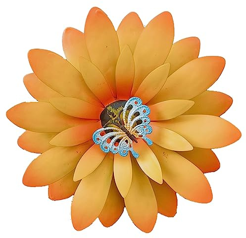 Generic Metal Yellow Flowers Wall Decor, 21x21cm Large Metal Wall Art, Floral Hanging Sculpture for Outdoor Indoor Home Living Room Bedroom Office Garden Decoration