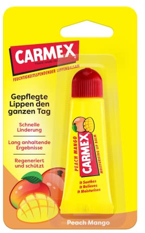 Carmex Classic Lippenbalsam Tube Peach Mango - feuchtigkeitsspendend, schützend und beruhigend für trockene und rissige Lippen
