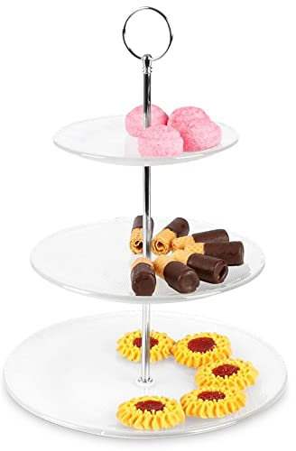 Bandeja para servir, soporte para tartas, soporte de cristal, 3 pisos, 33 cm