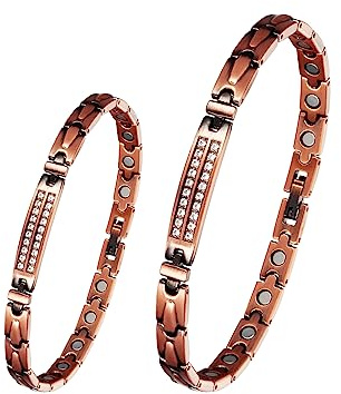 EnerCoppeX Set di gioielli magnetici da donna in rame puro, magnete efficace 3500 Gauss, bracciale in rame puro al 99% e cubo, include 2 maglie aggiuntive per estendere le dimensioni (B)