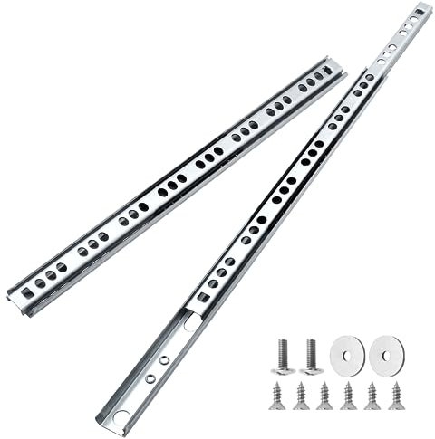 Cjueiom 10 Pack 11 Inch / 278mm Drawer Slides Runners, Silver Ball Bearing Drawer Slides Rail Metal Two Way Slide Track Rail, 17mm Wide Keyboard Tray Runners for Grooved Drawers Cabinet Cupboard