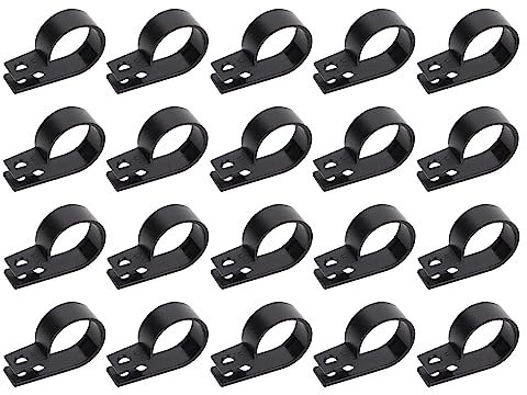Nylon R-Type Cable Clamp 20Pcs Set, Black Wire Clip for Cable Management, Fit Diameter 21-25mm