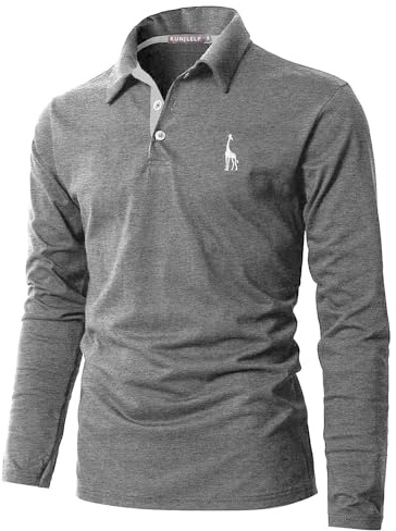 KUNJLELP Poloshirt Herren Langarm, T Shirts Männer, Hemd Herren Giraffe Stickerei T-Shirt Golf Sports Polo