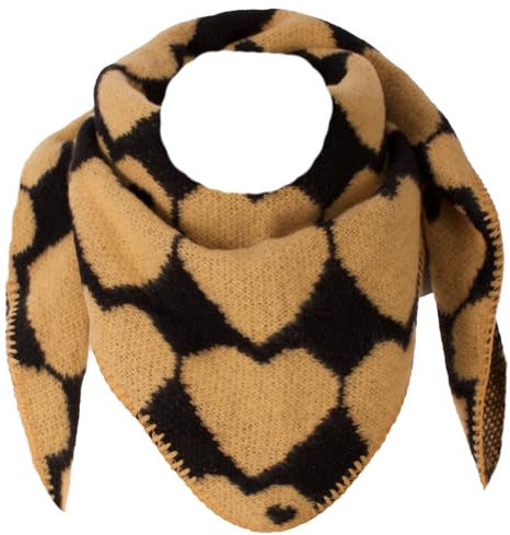 FASHION YOU WANT Dreieckstuch Stola Schal mit Viscose und Wolle - Hochwertiges Halstuch mit großem Herz-Print - Perfekt für Herbst Winter