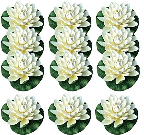 HKYBCF Künstliche Seerose 12 stücke 18 cm Schwimmende Lotus Künstliche Blume Hochzeit Home Party Garten Pool Dekorationen DIY Seerose Gefälschte Pflanzen